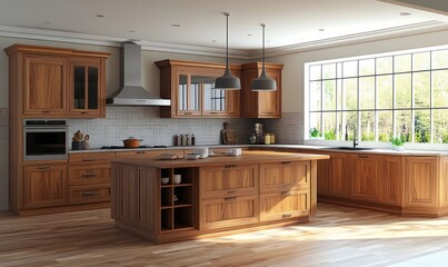 spacious kitchen featuring a wood cabinets and a central island