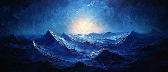 A serene seascape depicting waves under a luminous sky.