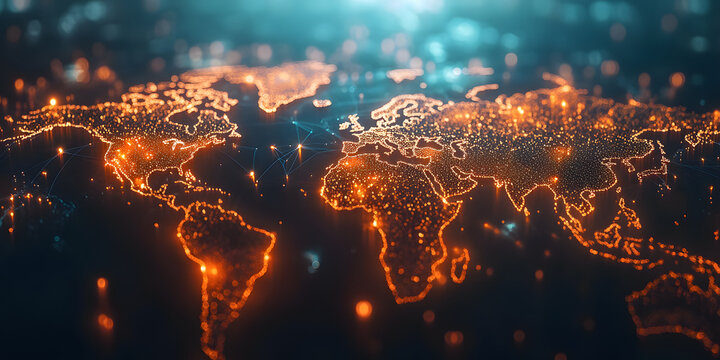  The world map is a collection of information light rays displayed with holographic technology, finance, logistics, technology, trade, background, wallpaper