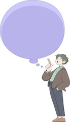 Thoughtful Man with Large Speech Bubble for Communication and Ideas Illustration