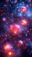 Fototapeta premium Abstract glowing neural network with vibrant colors and a bokeh effect.