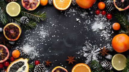Festive winter fruit layout with plenty of room for your customized content