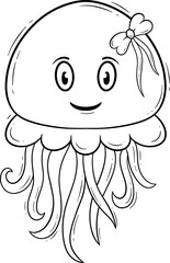 adorable jellyfish cartoon outline
