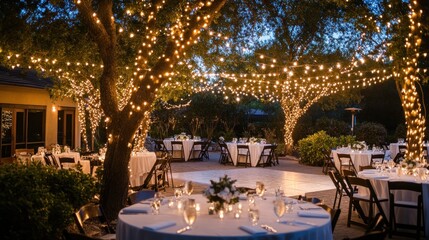 Fototapeta premium Outdoor Wedding Reception Under Twinkling Lights