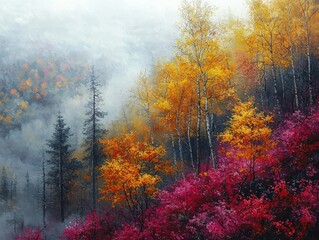 Obraz premium Vibrant Autumn Forest with Colorful Leaves