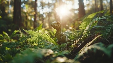 Obraz premium Baby Dinosaur Toy in Lush Green Forest