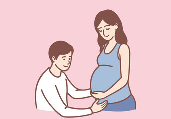 Pregnant woman with a man taking care of her. Hand drawn style vector design illustrations.
