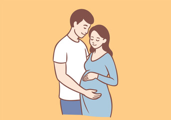 Pregnant woman with a man taking care of her. Hand drawn style vector design illustrations.
