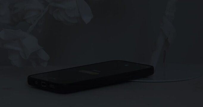 Smartphone Alarm Clock Activating in Dark Room. Morning Wake Up Digital Alert
