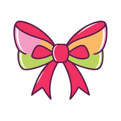 Cute bow illustration with ribbon tails, perfect for gift wrapping, celebrations, or festive decoration, isolated on white.