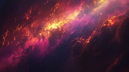 Obraz premium Cosmic Nebula with Red and Gold Glowing Gas Clouds and Stars