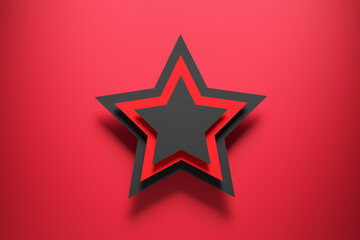 Black and red layered stars creating a 3d effect on red background