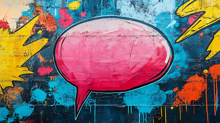 Colorful comic-style speech bubble with explosion background