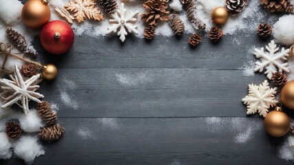 Top view new year winter decorations, new year social media ready designs