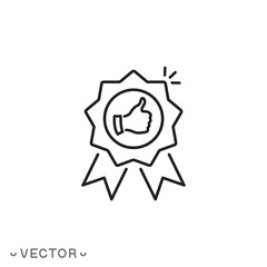 best choice label with thumb up icon, thin line symbol isolated on white background, editable stroke eps 10 vector illustration