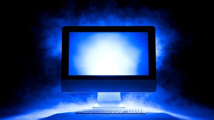 Blue Light Emitting Computer Monitor in Smoke