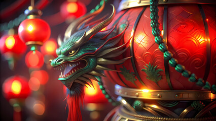 Red Lanterns and Dragon Decoration for Chinese New Year
