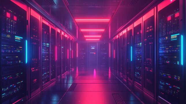 Stylized representation of a secure server room with advanced technology, reinforcing the concept of safeguarding critical data assets.