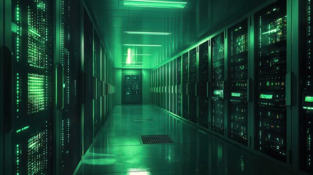 Stylized representation of a secure server room with advanced technology, reinforcing the concept of safeguarding critical data assets.