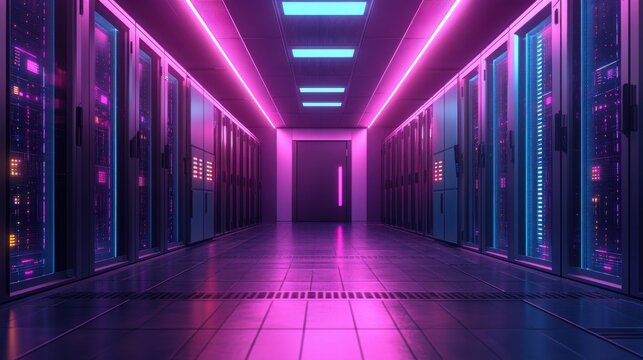 Stylized representation of a secure server room with advanced technology, reinforcing the concept of safeguarding critical data assets.