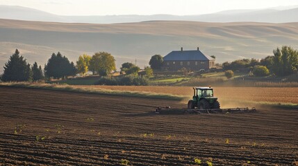 Fototapeta premium Tractor Working in a Field