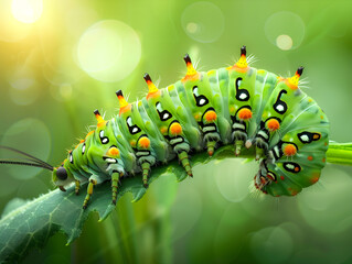 Metamorphosis in progress: vibrant caterpillar sheds skin, blossoms into delicate, colorful butterfly, nature's wonder.