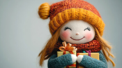 プレゼントを持って幸せな笑顔の女の子