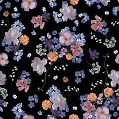 Floral seamless print. Chintz floral pattern. 