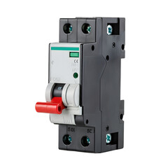 A circuit breaker with a red handle  isolated on a transparent backgroundsupply