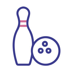 Colorful bowling pins and ball illustration, symbolizing bowling and indoor entertainment, isolated on white background.