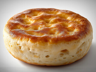 English Muffin on top green tea , real, minimal and white background.