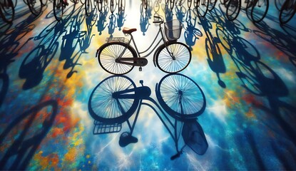 Obraz premium Bicycle Shadows Dance on a Colorful Artistic Street