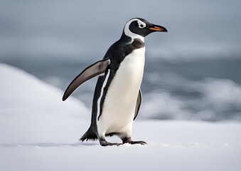 Fototapeta premium A penguin is standing on a white background.