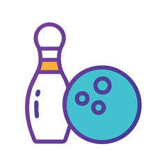 Colorful bowling pins and ball illustration, symbolizing bowling and indoor entertainment, isolated on white background.