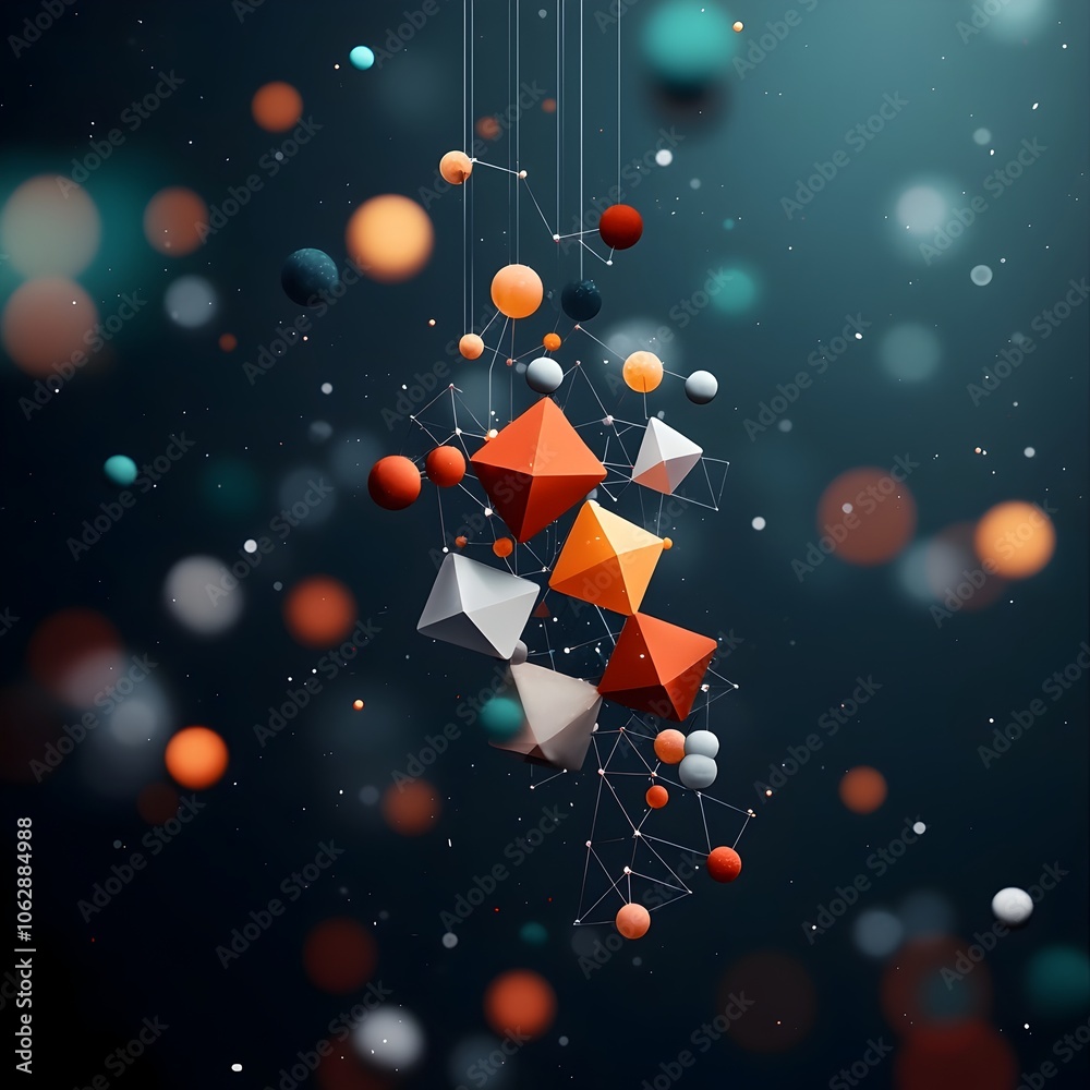 Poster radiant crystalline molecular model floating in luminous zero gravity void dynamic geometric forms c