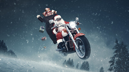 Biker Santa Claus riding in the snowstorm © stokkete