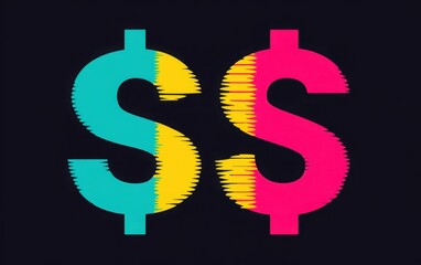 A visually striking infographic with three dollar symbols in vivid shades of teal, pink, and yellow