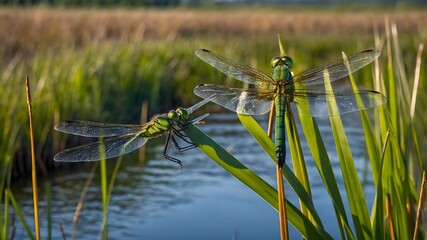 Marshland Ballet: Hine's Dragonflies in Flight