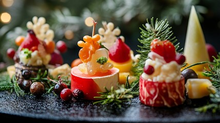 Obraz premium Festive Christmas Appetizers with Red and White Themes