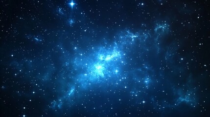 Naklejka premium A vibrant depiction of a blue cosmic scene filled with stars and nebulae.