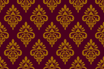 Ikat paisley embroidery on the fabric in Indonesia,India and asian countries, background, curtain, carpet, wallpaper, clothing, wrapping, Batik, vector illustration.