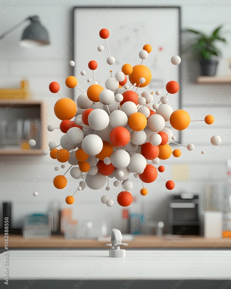 Poster mesmerizing molecular arrangements a visually compelling digital featuring clusters of spherical ent