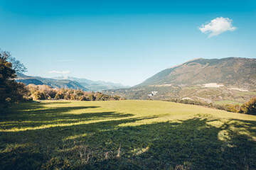 Hiking in autumn and discovery of the landscape of the Drac Himalayan footbridge, in Isère and the...