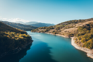 Hiking in autumn and discovery of the landscape of the Drac Himalayan footbridge, in Isère and the...