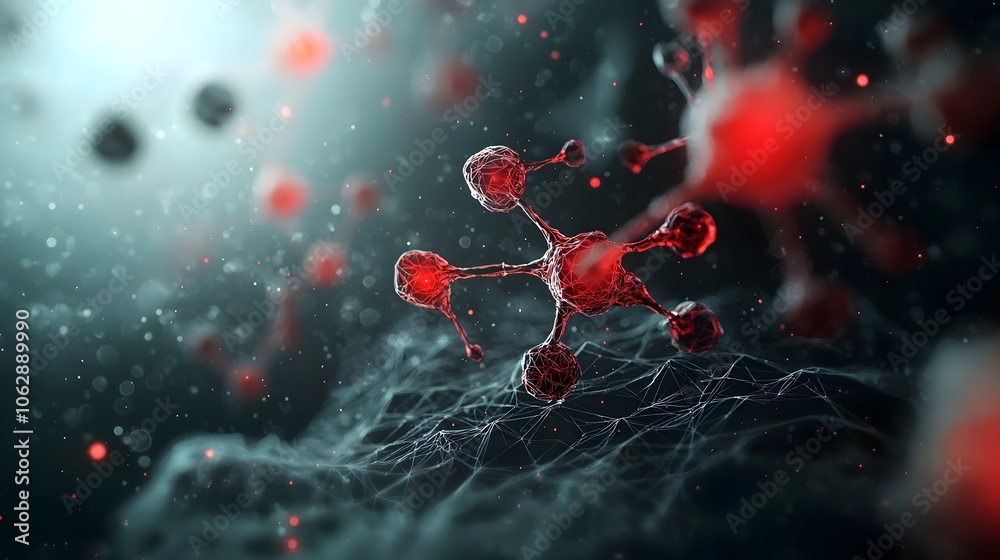Poster molecular structure dynamic and intricate interconnected bonds glowing and illuminated capturing the