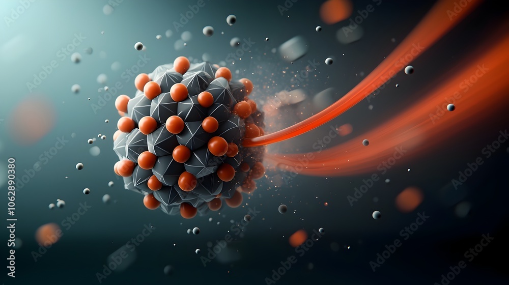Poster captivating spherical molecular structure with intricate geometric and dynamic energy patterns in a 