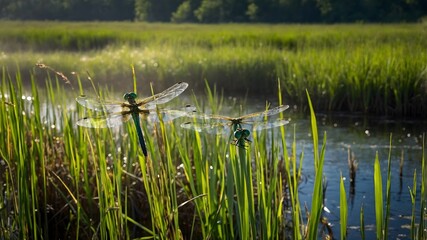 Dance of the Emeralds: Hine's Dragonflies Over the Marsh