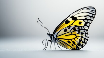 Obraz premium A vibrant butterfly with striking yellow and black patterns, perched gracefully, showcasing its delicate wings.