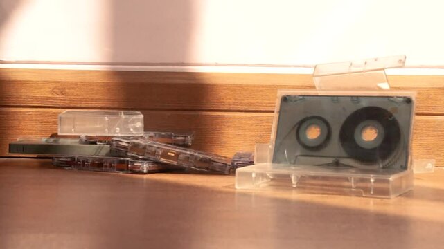 a lot of  Cassette Tape falling down 