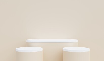 podium beige and white beige background For displaying advertisements, fashion, cosmetics, 3d renderings.